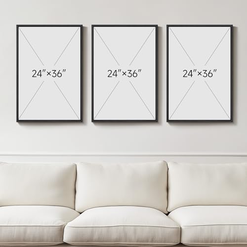 Large Framed Black and White Abstract Wall Art for Living Room (3 Count)