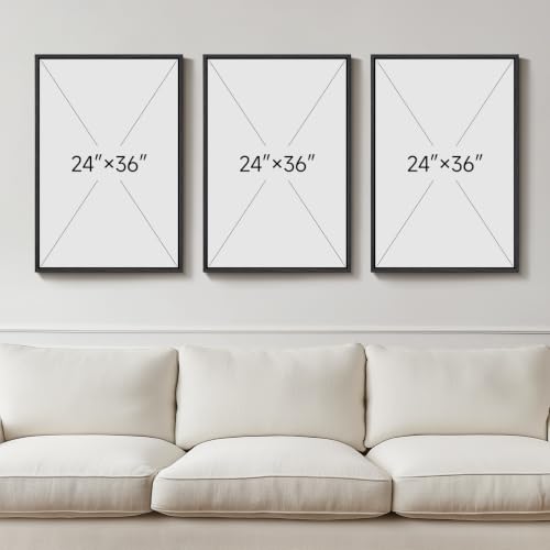 Large Framed Blue and Gold Abstract Wall Art for Living Room (3 Count)
