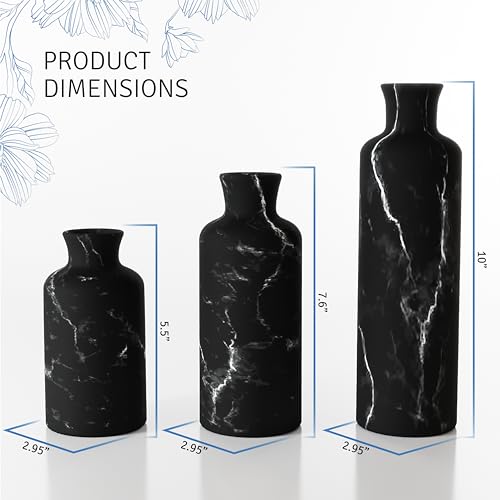 Black Marble Look 3pc Vase Set (3 Count)