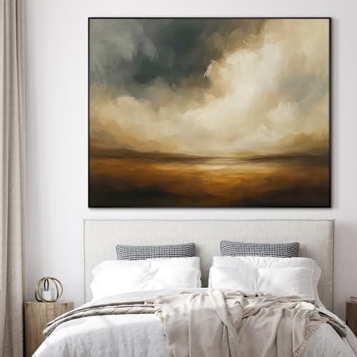 60"x72" Extra Large Framed Wall Art Golden Horizon Dramatic Abstract Landscape Illustration for Home Living Room Bedroom Decor