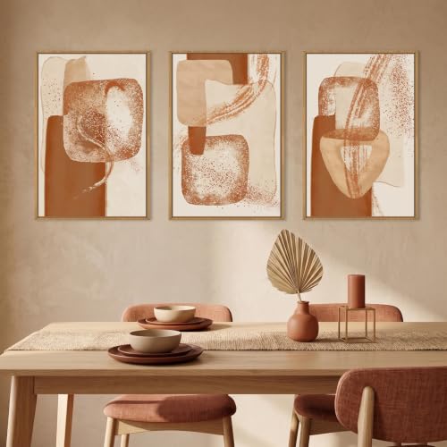 Neutral Orange Abstract Framed Canvas Wall Art Set