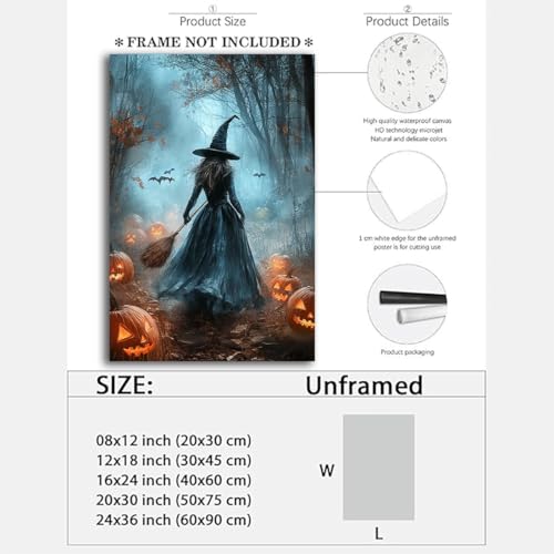 Vintage Moody Halloween Witch Artwork Wall Decor