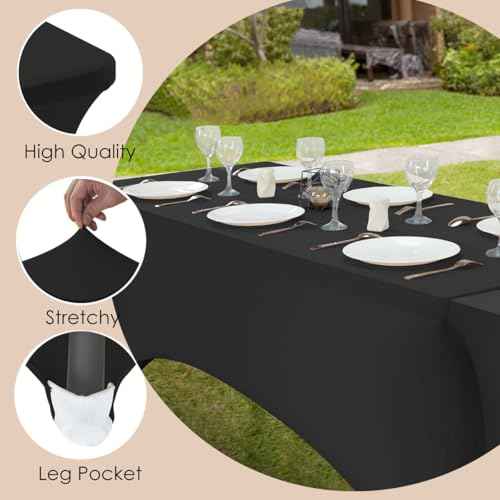6 Pack 8ft Black Spandex Tablecloth (6 Count)