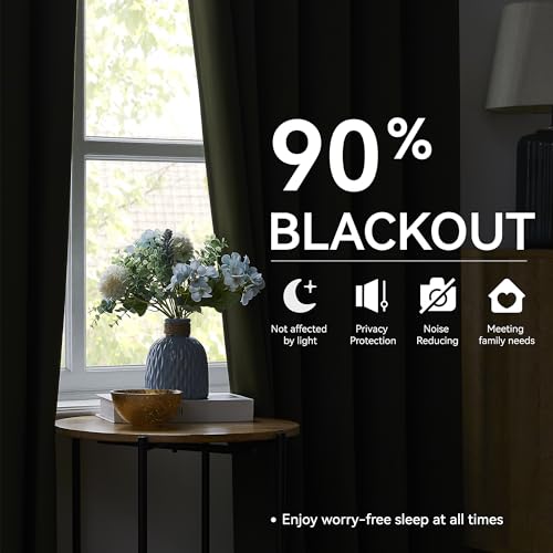 Olive Green Blackout Pleated Curtains 96 Inches Long