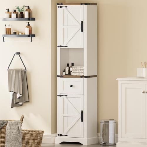 66" Tall Farmhouse Bathroom Storage Cabinet with Barn Doors