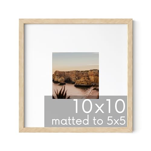 Beige Oak Wood 10x10 Picture Frame Matted to 5x5