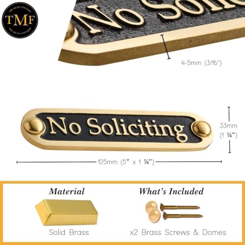 No Soliciting Brass Door Sign. Traditional Style Home Décor Wall Plaque Handmade By The Metal Foundry UK