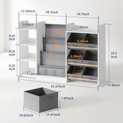 Kids Bookshelf and Toy Storage with 7 Removable Bins