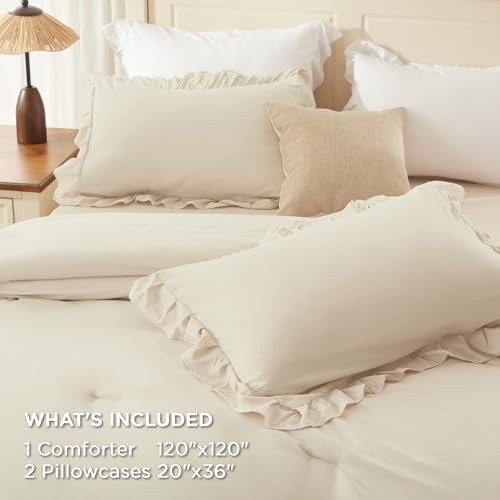 Beige Ruffle Super King Comforter Set