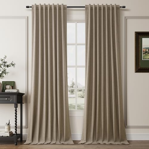 100% Blackout Linen Curtains for Bedroom 96 inches Long
