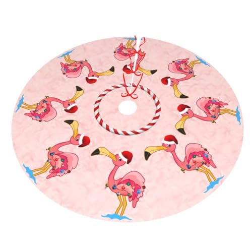 48" Pink Flamingo Pattern Christmas Tree Skirt Large Tree Mat Base Cover for Xmas Festive Holiday Party Decoration Ornaments