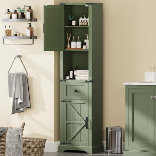 66" Tall Farmhouse Bathroom Storage Cabinet with Barn Doors