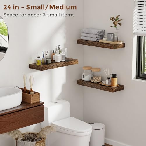 24 Inch Floating Shelves for Wall Rustic Brown Shelves Set of 2 (2 Count)
