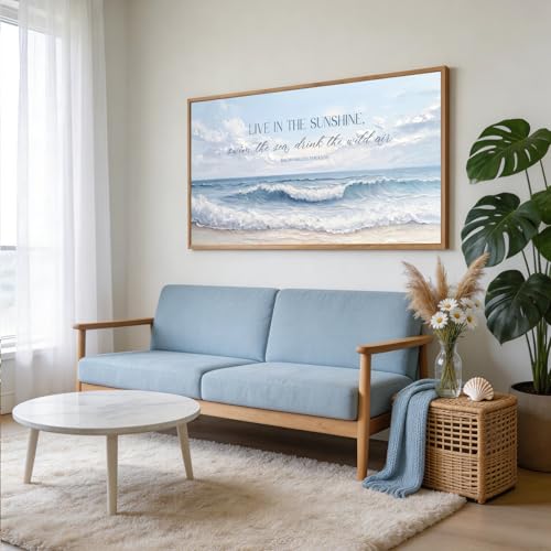 3D Textured Blue Coastal Quotes Framed Canvas Wall Art 40x20 Inch