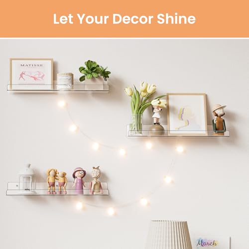 4 Pcs 15" Acrylic Shelves for Wall Storage and Organizer (4 Count)