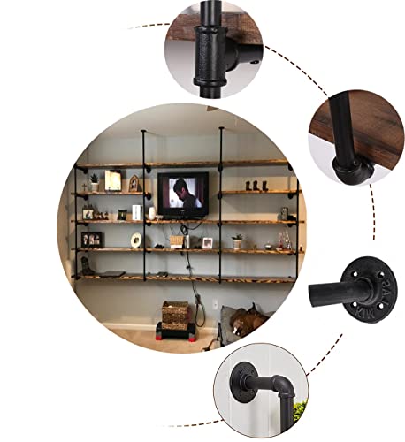 Industrial Wall Mount Iron Pipe Shelf Shelves Shelving Bracket Black Vintage Retro Ceiling Hung Shelf DIY Open Bookshelf Storage for offcie Room Kitchen (151 Count)