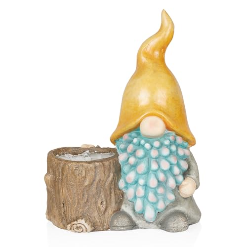 16" Tall Outdoor Yellow Hat Gnome Statue with Drainage Hole Planter