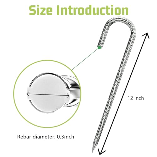 Rebar-Stakes-12-Inch, Ground Stakes Heavy Duty U-Hook Galvanized Anti-Rust Tent Stakes Heavy Duty Ground Anchors for Garden Dog Fence Chicken Coop Christmas Decorations Deer Fence 16pcs (16 Count)