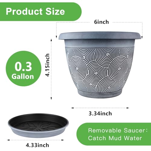 6 Inch Flower Pots Planters for Indoor Outdoor Plants (6 Count)