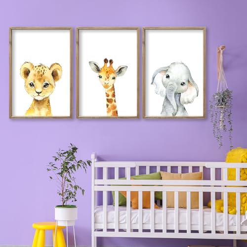 Baby Safari Nursery Wall Art Decor 24x16 Inch Set of 3 Wood Framed