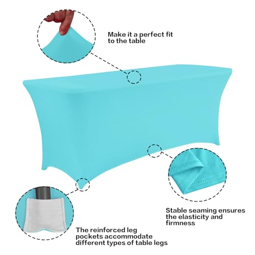2 Pack 4FT Table Cloth for Rectangular Spandex Blue Mist Cover (2 Count)