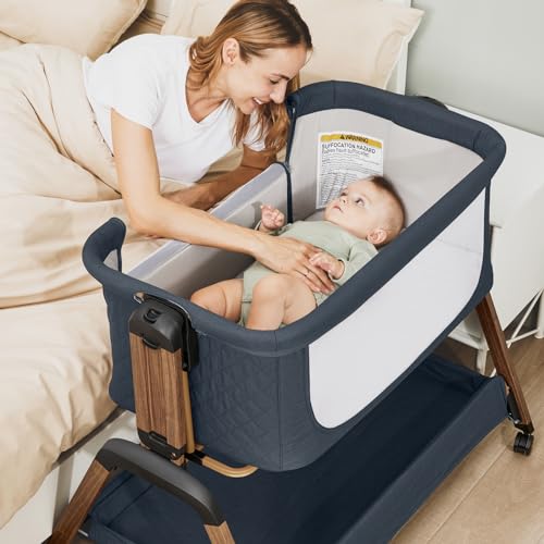 3-in-1 Baby Bassinet, Bedside Sleeper, Rocking Mode, Wheels, Navy