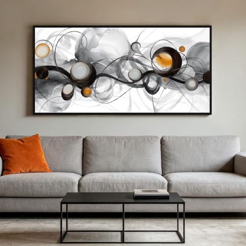 Abstract Wall Art for Living Room Black White Orange Picture 48x24 Inches