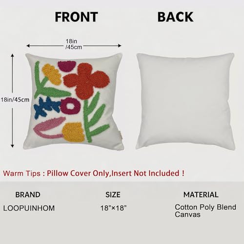 Throw Pillow Covers 18x18 Boho Tufted Bright Floral for Sofa