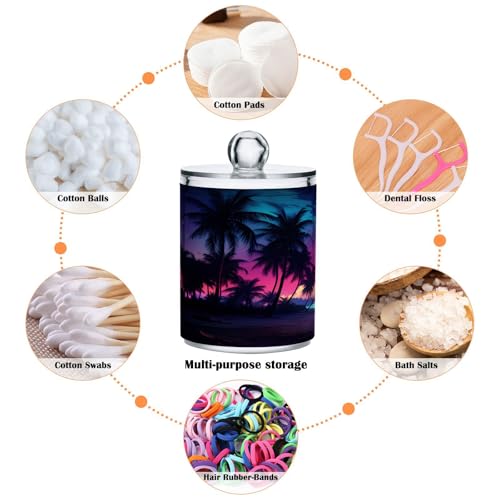 2 Pack Qtip Holder Organizer Dispenser Palm Tree Beach Tropical Bathroom Storage Canister Cotton Ball Holder Container for Cotton Pads (2 Count)