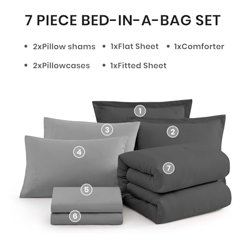 Oversized Queen Comforter Set 7 Pieces Dark Grey Bed in a Bag