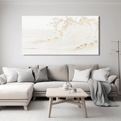 Canvas Wall Art Decor Modern Wall Art Pictures for Living Room Canvas Art Wall Decor Modern White Wall Art Prints Silent Waves Large White Artwork for Walls Bedroom Office Kitchen Wall Decor 24" X 48"