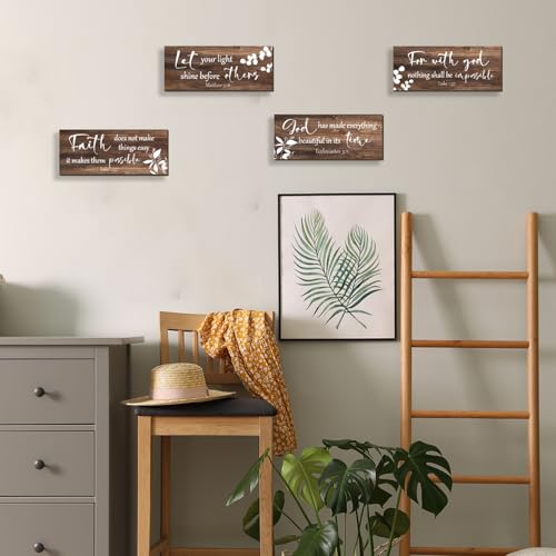 4 Pieces Brown Wall Decor Bible Verses Bathroom Decor Wooden Farmhouse Office Christian Wall Art Religious Art for Women Office Home Bedroom Living Room Decor (4 Count)