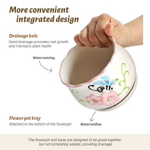 Ceramic Plant Pots with Drainage Holes and Saucers (3 Count)
