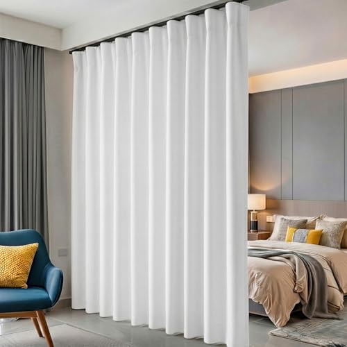 Room Divider Curtains Blackout Floor to Ceiling Curtain with Hook Wall Mount Sliding Door Curtains Ceiling Mount Extra Wide Curtain Wall Divider for Room Separation