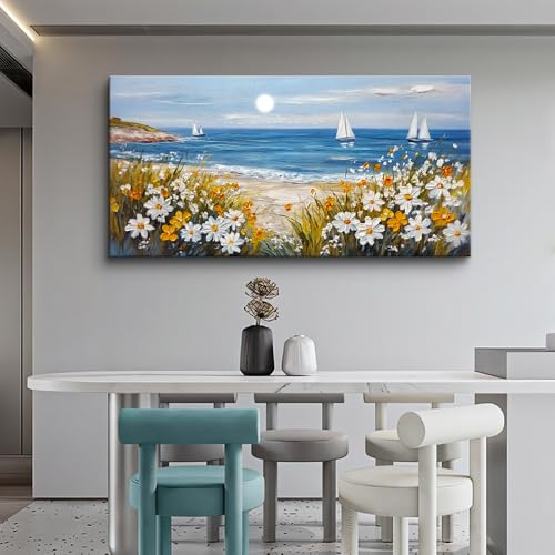 Wall Art For Dining Room Kitchen Blue Ocean Beach Art Pictures Living Room Decor Vintage Landscape Painting Modern Canvas Print Suitable For Bedroom Office Farmhouse Wall Decor 24x48 In