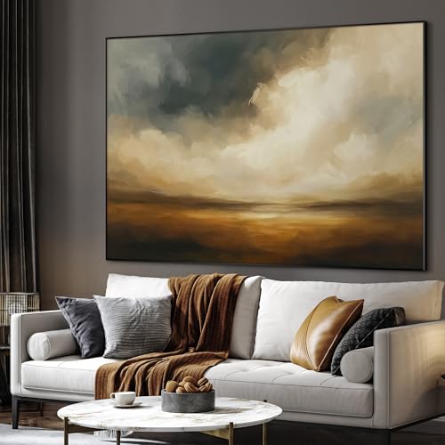 60"x72" Extra Large Framed Wall Art Golden Horizon Dramatic Abstract Landscape Illustration for Home Living Room Bedroom Decor