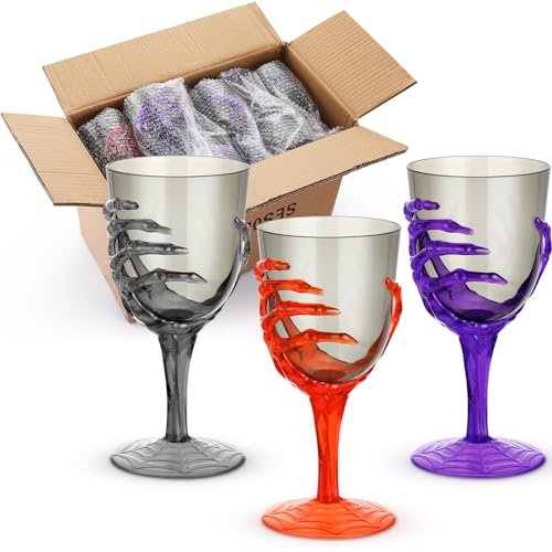 24 Pcs 12oz Halloween Skeleton Hand Goblets Clear Plastic Halloween Cups Skull Wine Glass Set for Creepy Spooky Party Decorations (24 Count)