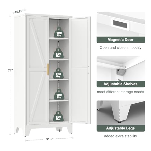 71'' Farmhouse Metal Storage Cabinet with Barn Doors