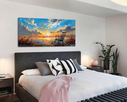 Canvas Prints Wall Art Sunset Ocean Beach Pictures Photo nature landscape Paintings for Living Room Bedroom Home Decorations Modern Stretched and Framed Seascape Waves Landscape Artwork
