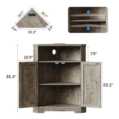 Farmhouse Corner Cabinet with Charging Station