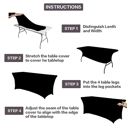 2 Pack 4FT Black Table Cloth for Rectangular Spandex Table Cover (2 Count)