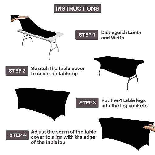 4FT Black Table Cloth for Rectangular Spandex Table Cover