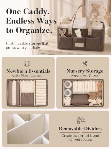 Baby Diaper Caddy Organizer with Waterproof Changing Pad