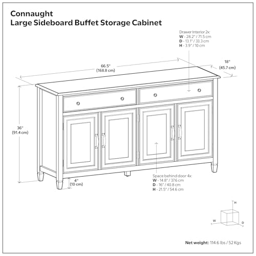 Connaught 67" Wide Solid Wood Sideboard Cabinet in White