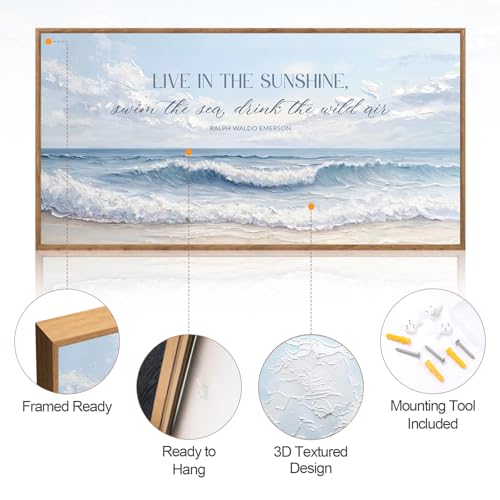 3D Textured Blue Coastal Quotes Framed Canvas Wall Art 40x20 Inch