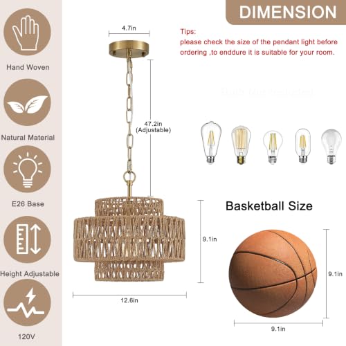 12.6" Gold Rattan Pendant Light