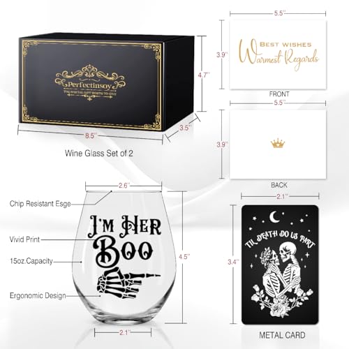 Gothic Halloween Ghost Couple Wine Glass 2 Piece with Gift Box