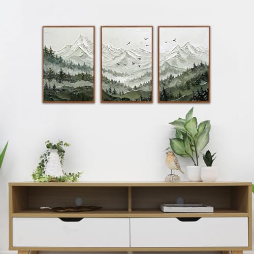 KAlRNE Mountain Landscape Forest Framed large Wall Art Set (3 Count)
