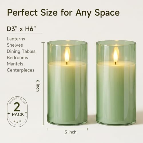 Sage Green Glass Flameless Candles (2 Count)