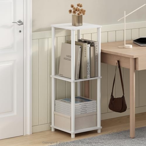 Turn-N-Tube Set of 2, Book Shelf, Stackable Bookshelf, Bookcase with Easy Assembly, 13.4 x 13.4 x 20, for Living Room, Bedroom, Home Office, White/White